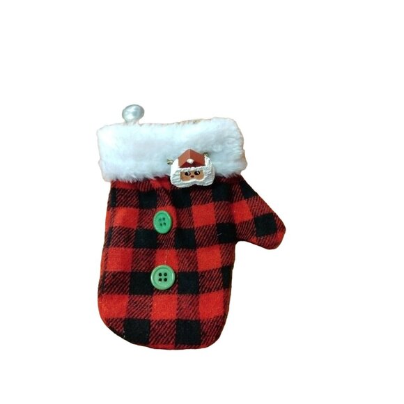 Gift Card Holder Ornament Buffalo Plaid Mitten Handcrafted Santa Claus Pin - Picture 8 of 8